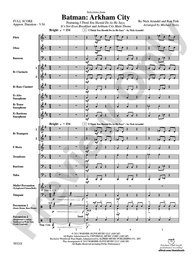 Batman: Arkham City, Selections from - Concert Band Conductor Score & Parts (Digital Download)