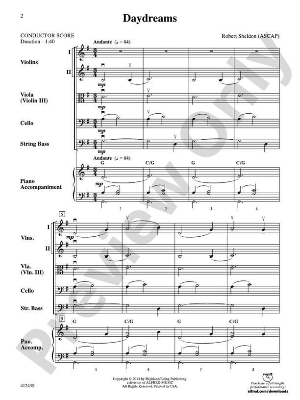 Daydreams – String Orchestra Conductor Score & Parts (Digital Download)