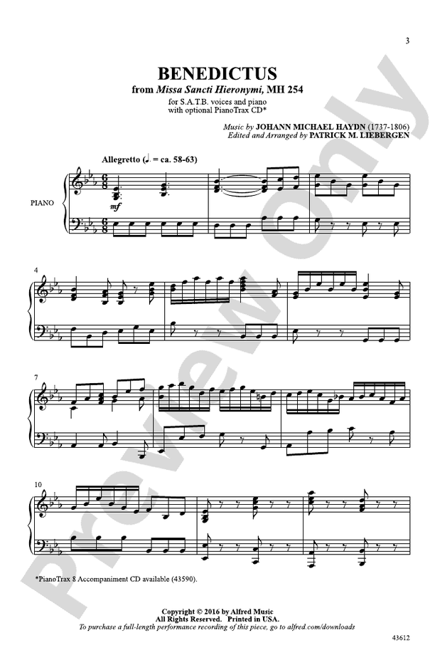 Benedictus (from Missa Sancti Hieronymi, MH 254) – SATB Choral Octavo (Digital Download)