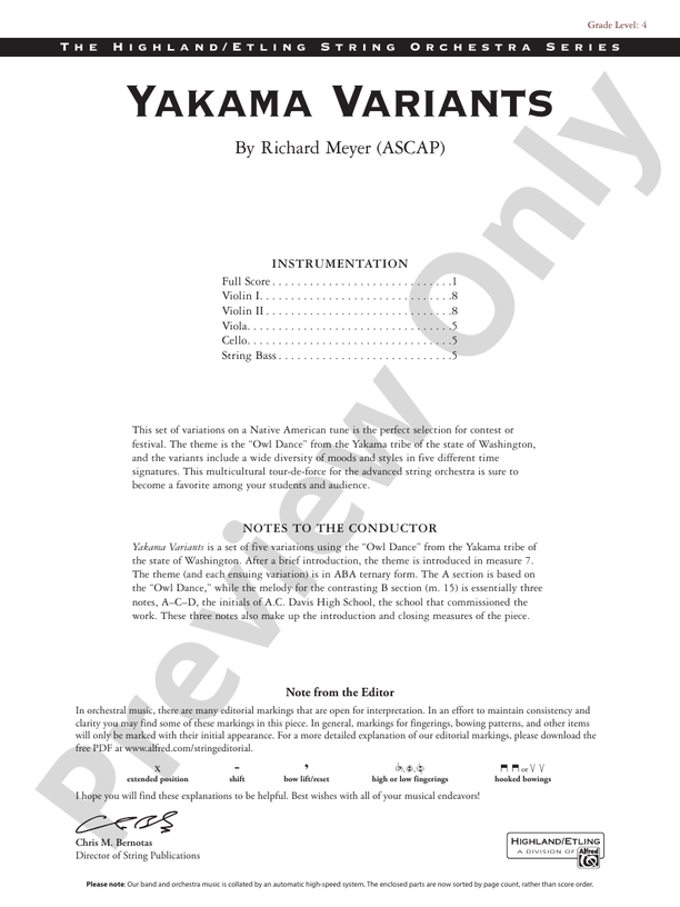 Yakama Variants - String Orchestra Conductor Score & Parts (Digital Download)