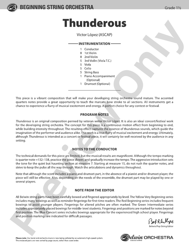 Thunderous - String Orchestra Conductor Score & Parts (Digital Download)