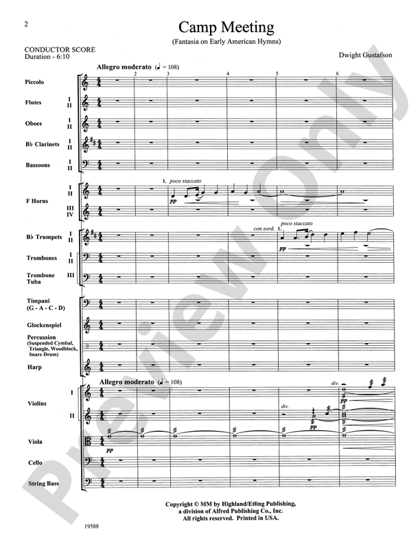 Camp Meeting (Fantasia on Early American Hymns) – Full Orchestra Conductor Score & Parts (Digital Download)