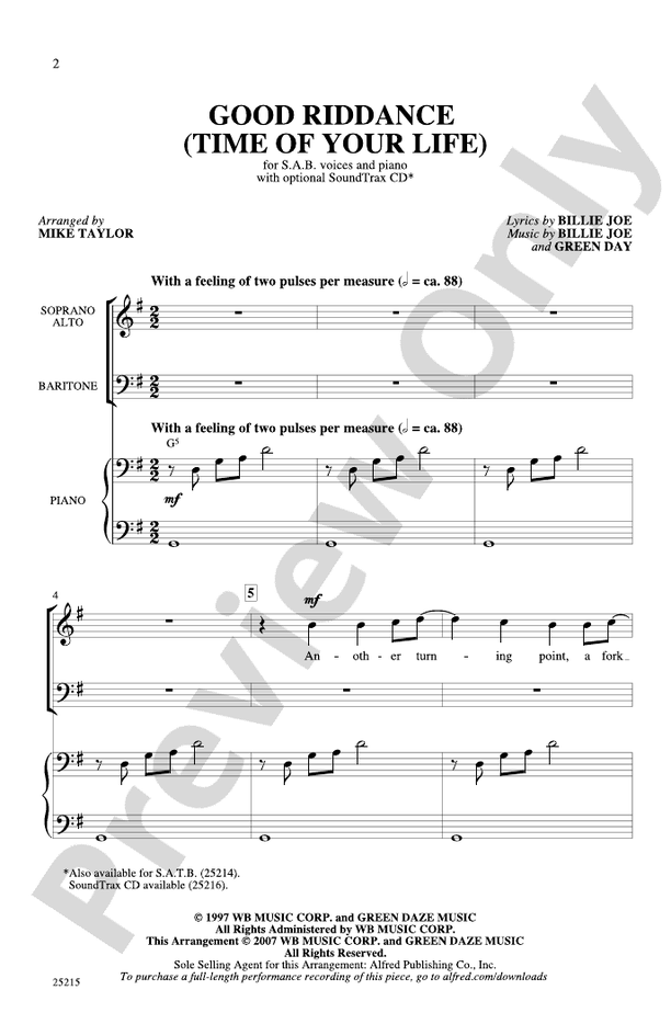 Good Riddance (Time of Your Life) – SAB Choral Octavo (Digital Download)