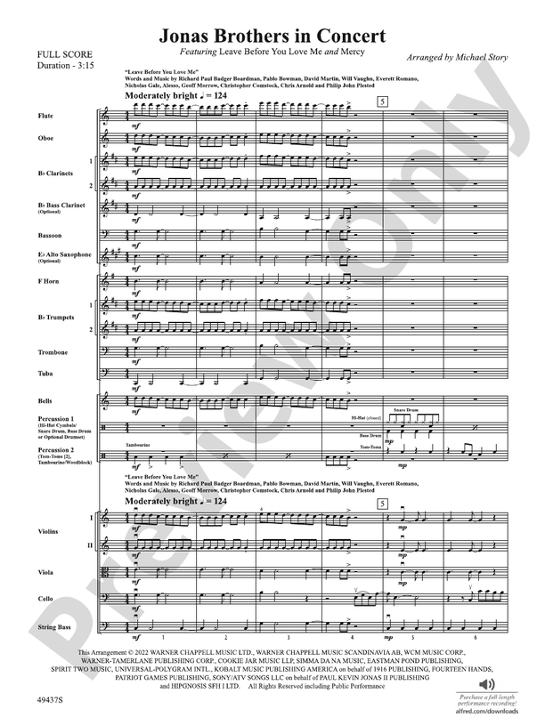 Jonas Brothers in Concert - Full Orchestra Conductor Score & Parts (Digital Download)