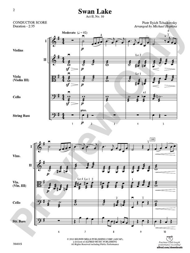 Swan Lake (Act II, No. 10) – String Orchestra Conductor Score & Parts (Digital Download)
