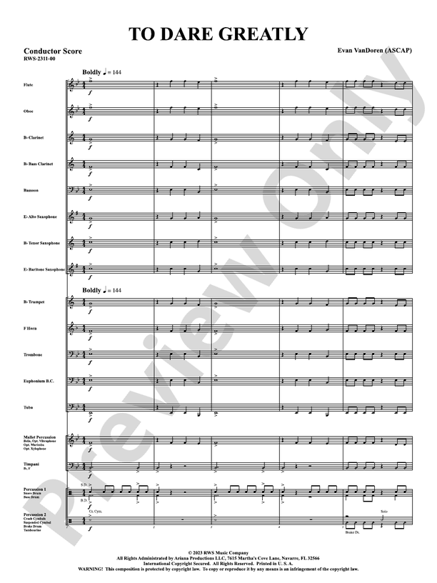 To Dare Greatly - Concert Band Conductor Score & Parts (Digital Download)