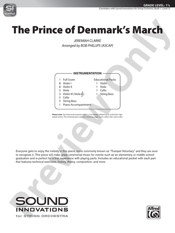 The Prince of Denmark's March – String Orchestra Conductor Score & Parts (Digital Download)