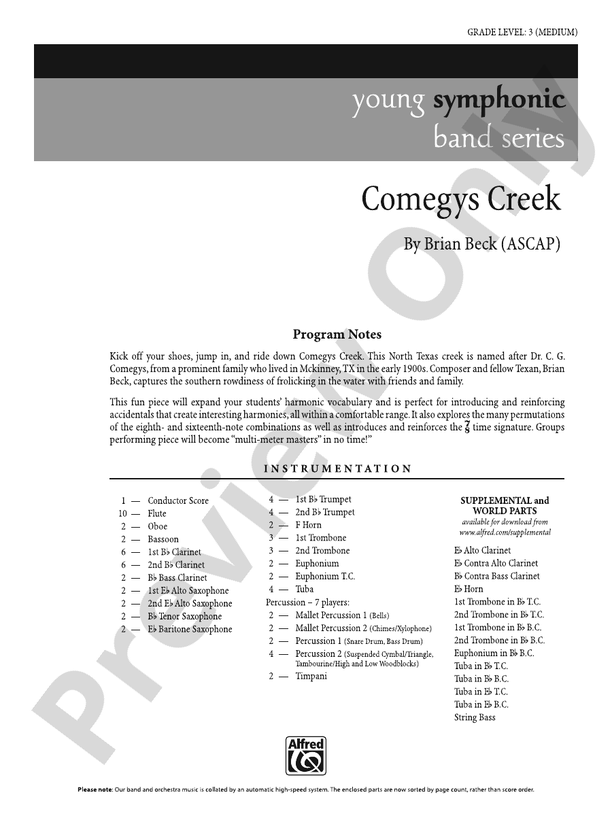 Comegys Creek - Concert Band Conductor Score & Parts (Digital Download)