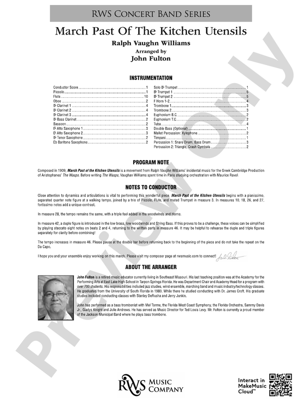 March Past Of The Kitchen Utensils - Concert Band Conductor Score & Parts(Digital Download)