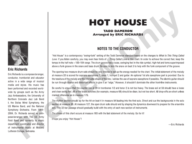Hot House - Jazz Ensemble Conductor Score & Parts(Digital Download)