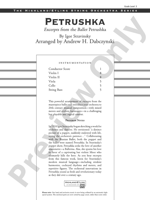 Petrushka - String Orchestra Conductor Score & Parts (Digital Download)