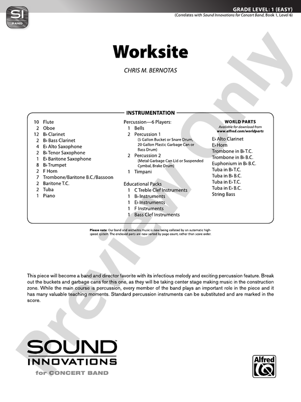 Worksite - Concert Band Conductor Score & Parts (Digital Download)