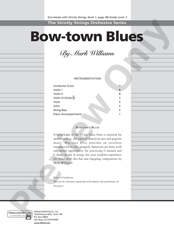 Bow-town Blues – String Orchestra Conductor Score & Parts (Digital Download)