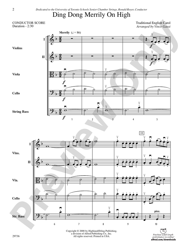 Ding Dong Merrily on High – String Orchestra Conductor Score & Parts (Digital Download)