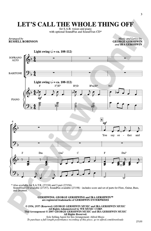 Let's Call the Whole Thing Off – SAB Choral Octavo (Digital Download)