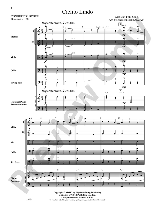 Cielito Lindo – String Orchestra Conductor Score & Parts (Digital Download)