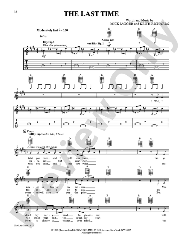 The Last Time - Guitar TAB (Digital Download)