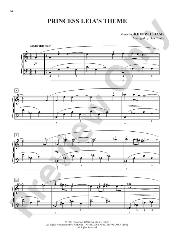 Princess Leia's Theme (from "Star Wars") - Easy Piano (Digital Download)