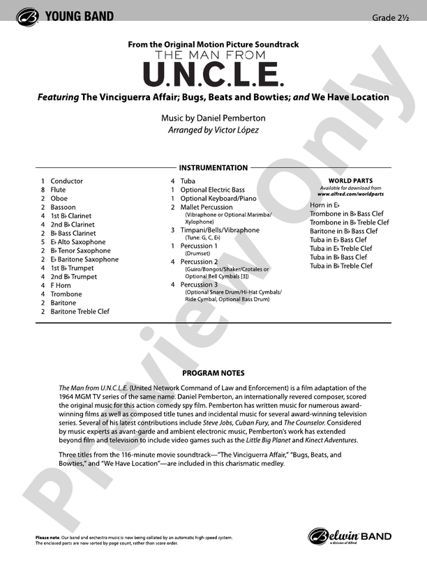 The Man from U.N.C.L.E. (from the Original Motion Picture Soundtrack) - Concert Band Conductor Score & Parts (Digital Download)