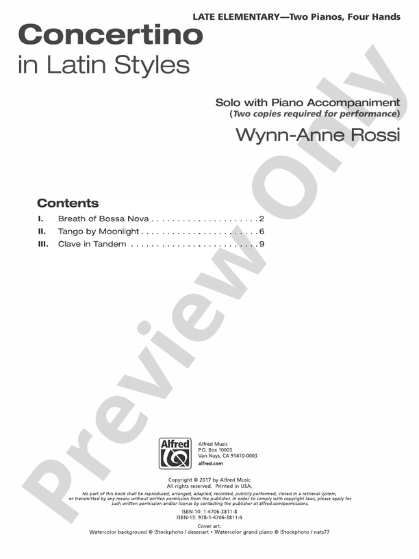 Concertino in Latin Styles: Solo with Piano Accompaniment - TWO copies required - 2 Pianos, 4 Hands (Digital Download)