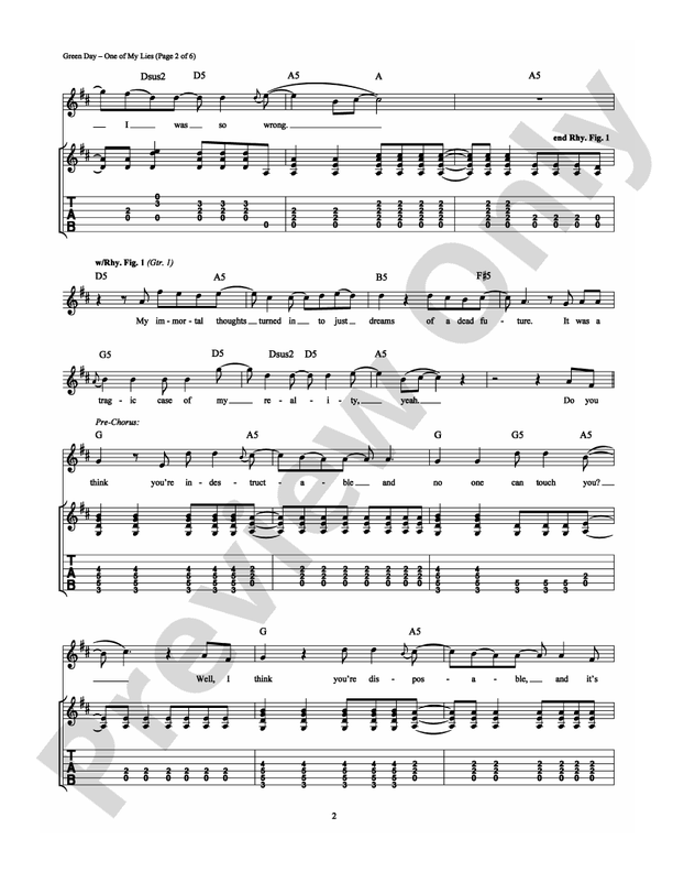 One of My Lies - Guitar TAB (Digital Download)