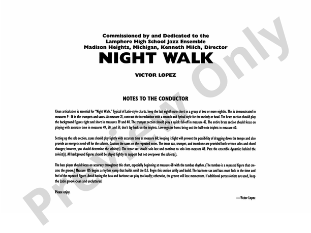 Night Walk - Jazz Ensemble Conductor Score & Parts (Digital Download)