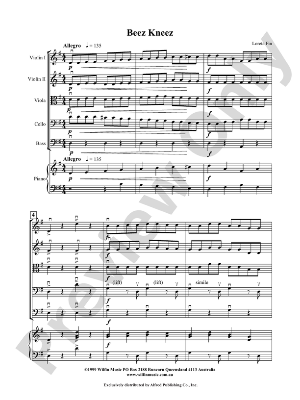 Beez Kneez - Loreta Fin – String Orchestra Conductor Score & Parts (Digital Download)