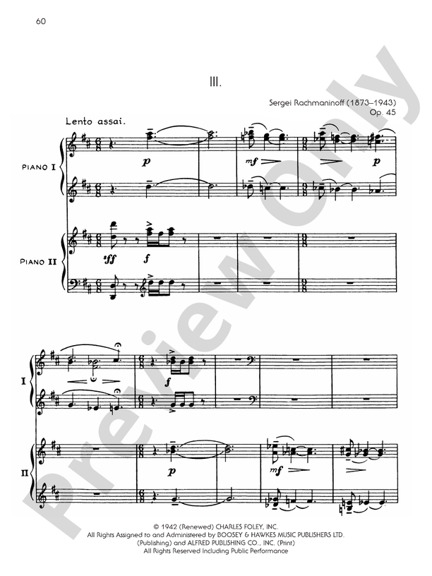 Symphonic Dances, Opus 45 - III. Lento assai / Allegro vivace - 2 Pianos, 4 Hands (Digital Download)