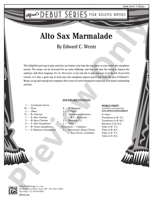 Alto Sax Marmalade - Concert Band Conductor Score & Parts (Digital Download)