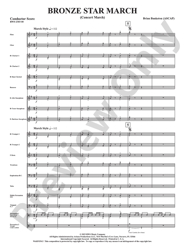 Bronze Star March - Concert March - Concert Band Conductor Score & Parts(Digital Download)