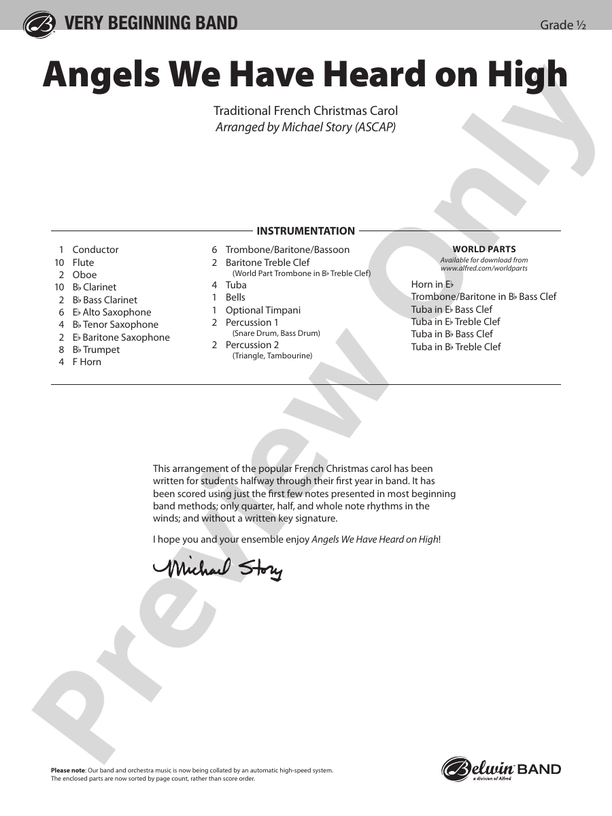 Angels We Have Heard on High (Grade 0.5) - Concert Band Conductor Score & Parts (Digital Download)