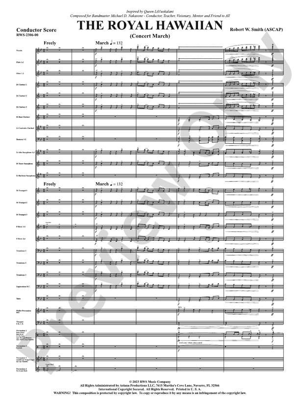 The Royal Hawaiian - Concert March - Concert Band Conductor Score & Parts (Digital Download)