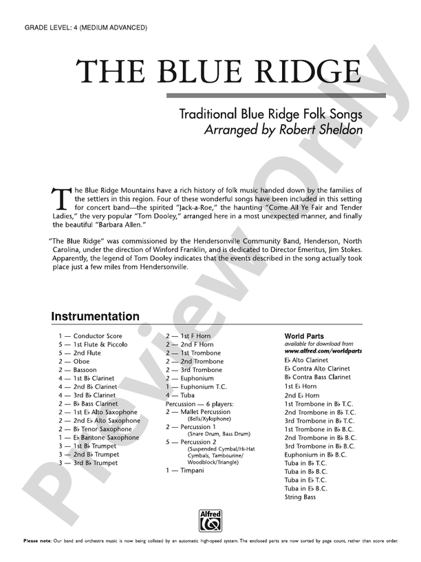 The Blue Ridge - Concert Band Conductor Score & Parts (Digital Download)
