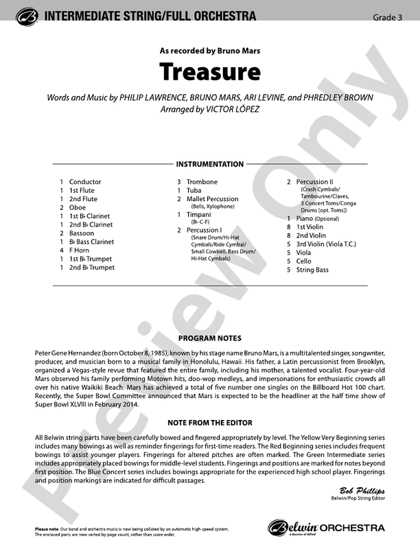 Treasure - Full Orchestra Conductor Score & Parts (Digital Download)