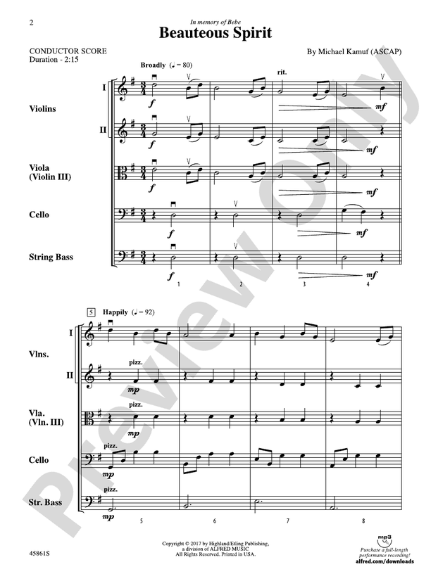 Beauteous Spirit - String Orchestra Conductor Score & Parts (Digital Download)