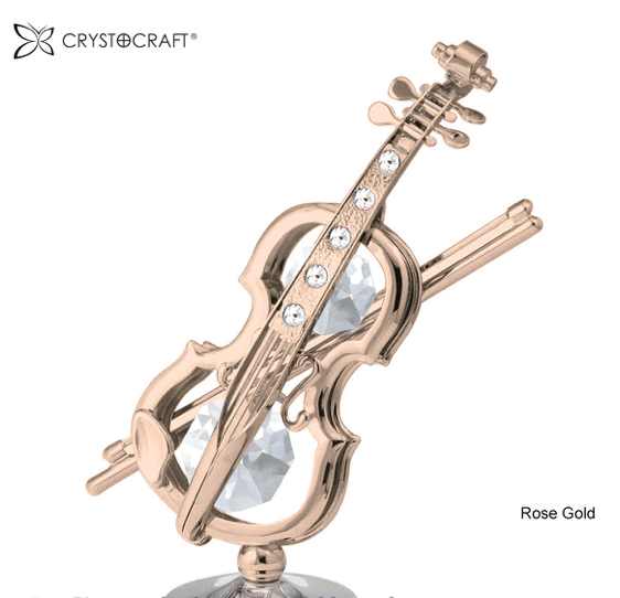 Crystocraft Violin Ornament Rose Gold Plated with Clear Crystals