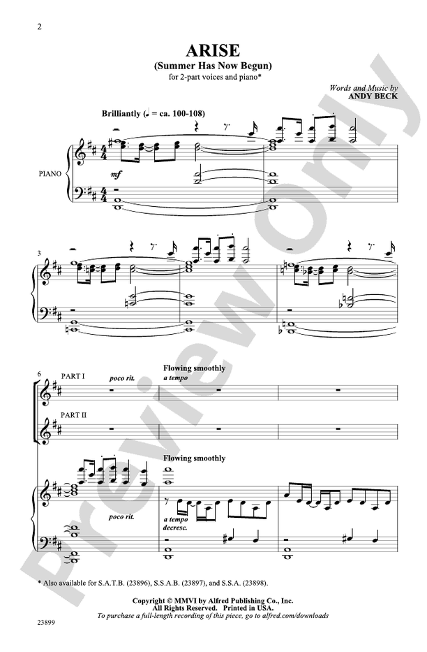 Arise (Summer Has Now Begun) – 2-Part Choral Octavo (Digital Download)