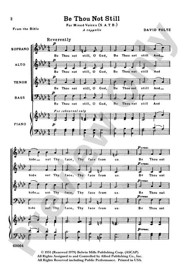 Be Thou Not Still – SATB, a cappella Choral Octavo (Digital Download)