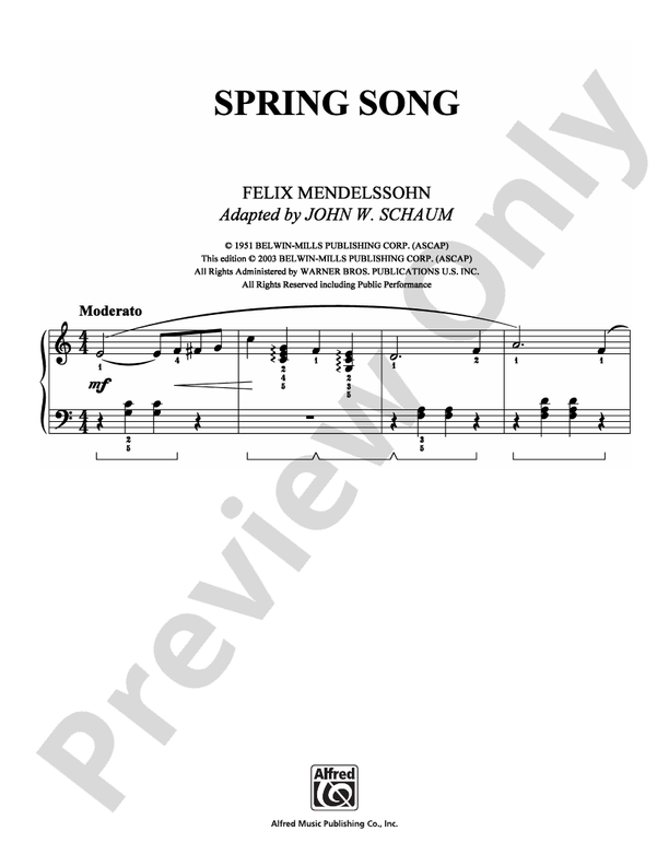 Mendelssohn - Spring Song - Easy Piano (Digital Download)