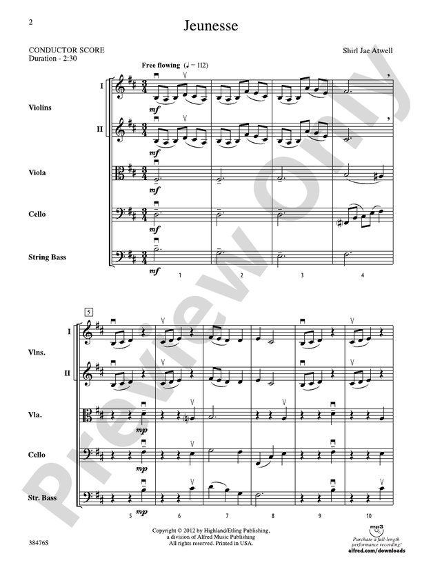 Jeunesse – String Orchestra Conductor Score & Parts (Digital Download)