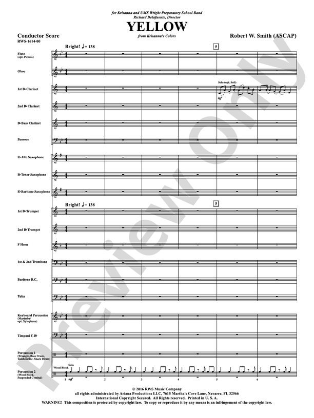 Yellow - Concert Band Conductor Score & Parts (Digital Download)
