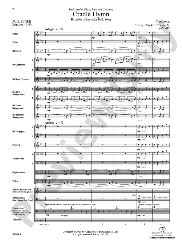 Cradle Hymn - Concert Band Conductor Score & Parts (Digital Download)