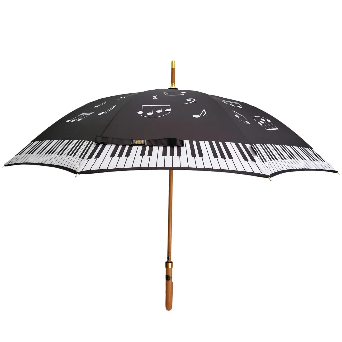 Black Umbrella with White Grand Piano, Notes and Keyboard