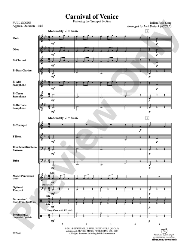Carnival of Venice - Concert Band Conductor Score & Parts (Digital Download)