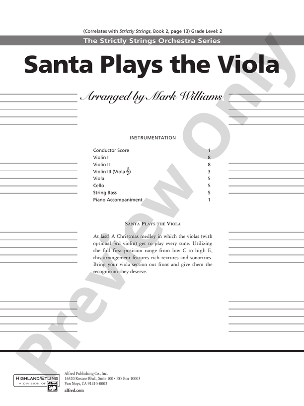 Santa Plays the Viola – String Orchestra Conductor Score & Parts (Digital Download)