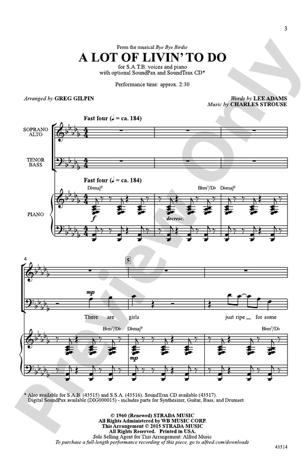 A Lot of Livin' to Do (from the musical Bye, Bye, Birdie) - SATB Choral Octavo (Digital Download)