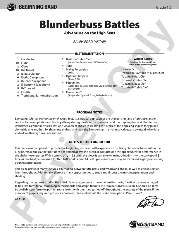 Blunderbuss Battles - Concert Band Conductor Score & Parts (Digital Download)