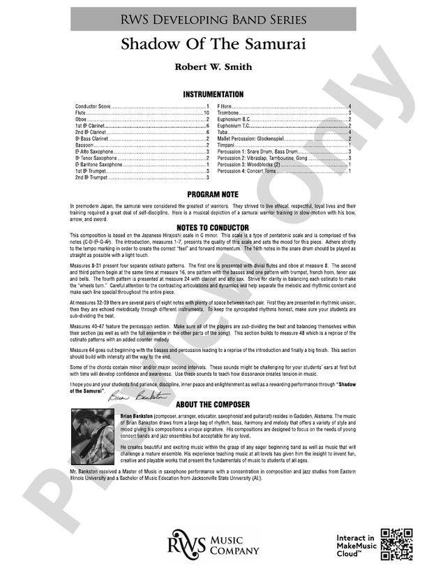 Shadow of the Samurai (Grade 2.5) - Concert Band Conductor Score & Parts (Digital Download)
