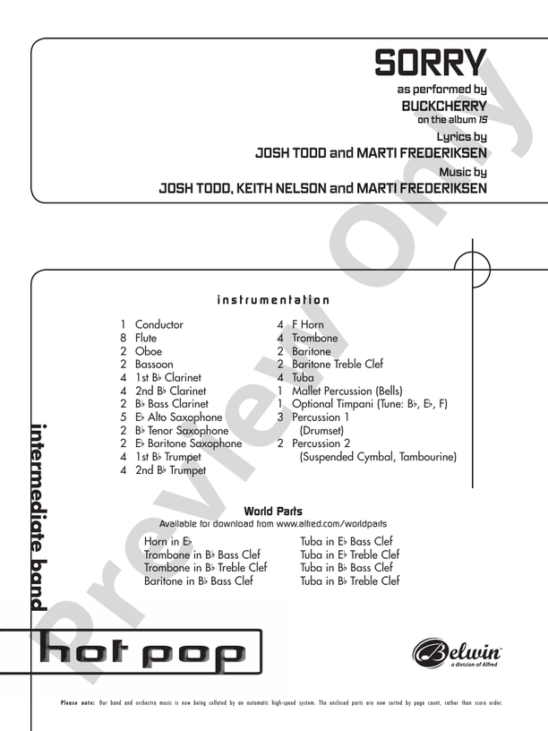 Sorry (Grade 2) - Concert Band Conductor Score & Parts (Digital Download)