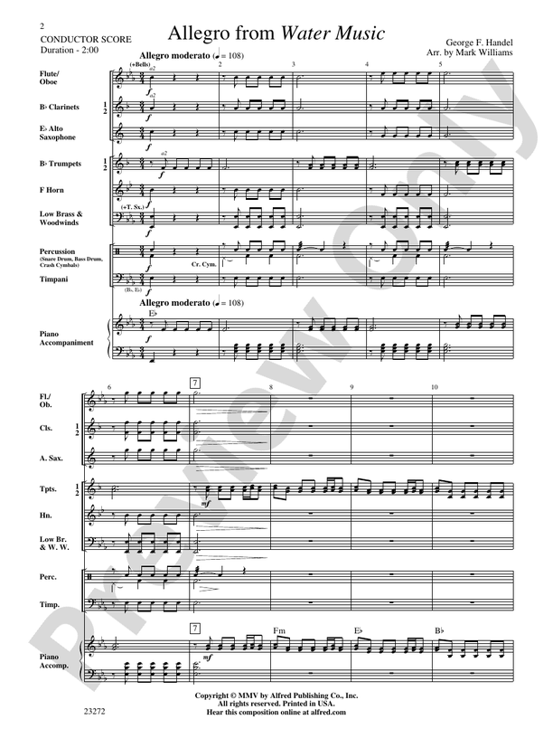 Allegro from Water Music - Concert Band Conductor Score & Parts (Digital Download)